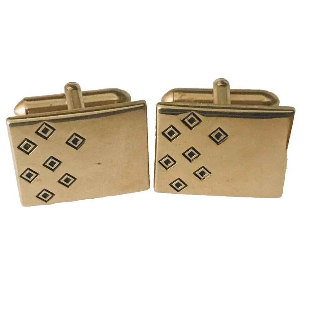 Vintage Swank Cufflinks Set Abstract Geometric Design Gold Tone Rectangle Shape